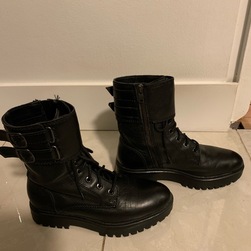 Black Combat Boots with Buckle Detail - Picture 3 of 8